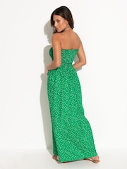 Pour Moi Green Spot Strapless Shirred Bodice Woven Maxi Beach Dress - Image 1 of 4