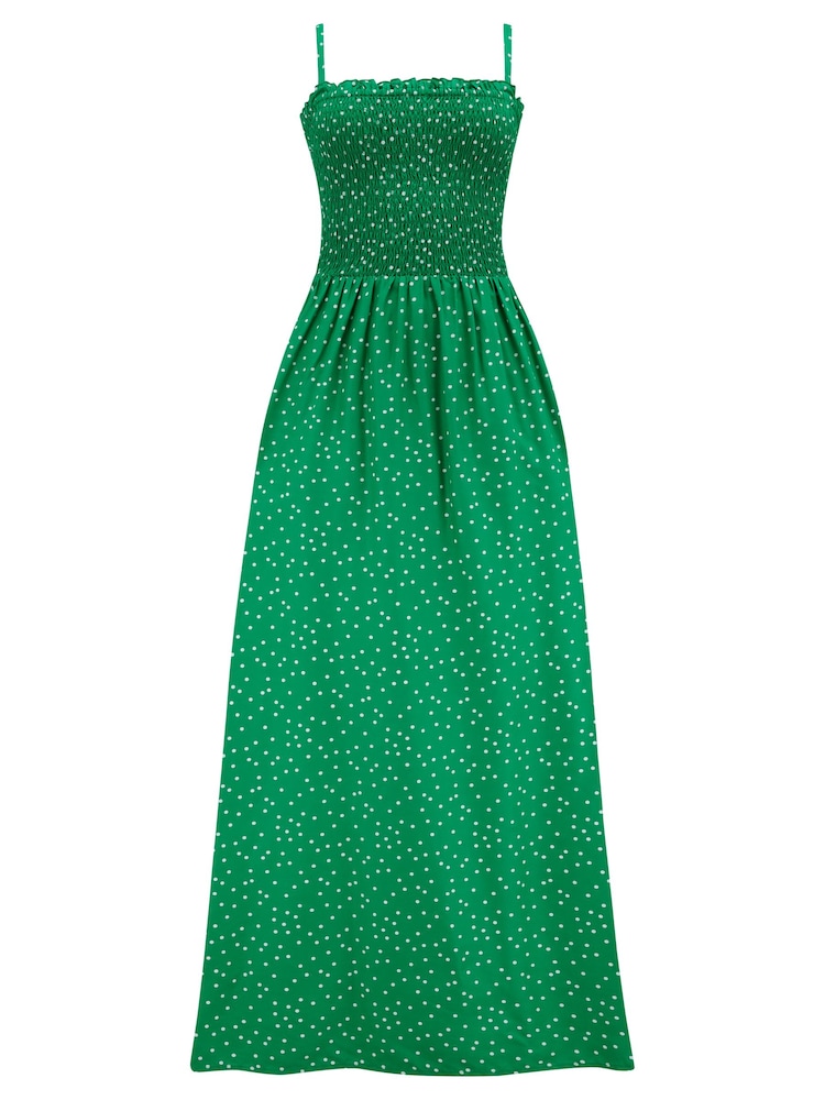 Pour Moi Green Spot Strapless Shirred Bodice Woven Maxi Beach Dress - Image 2 of 4