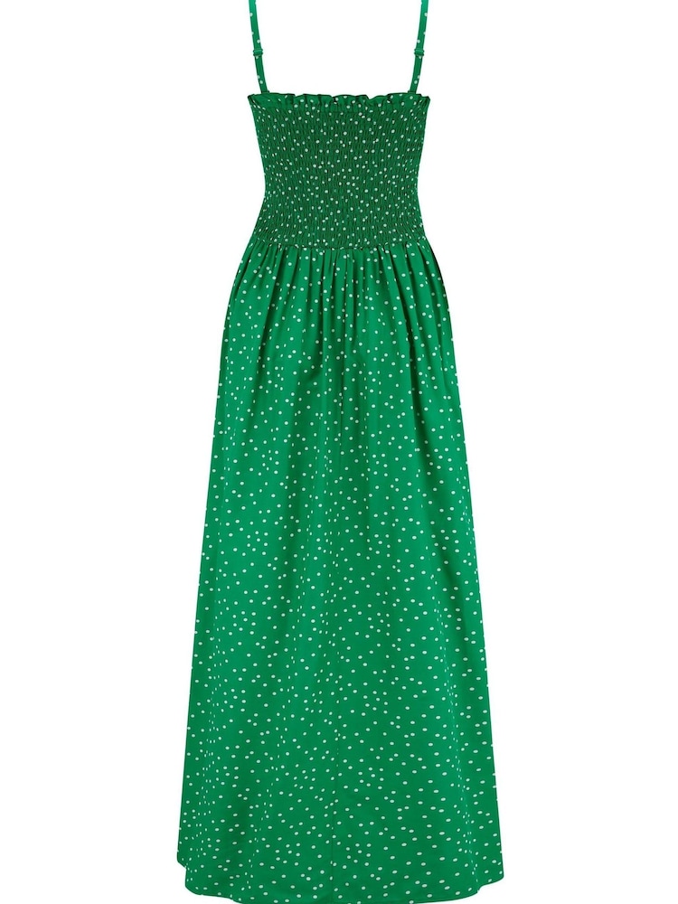 Pour Moi Green Spot Strapless Shirred Bodice Woven Maxi Beach Dress - Image 4 of 4