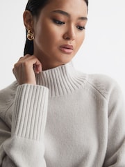 Reiss Grey Gloria Casual Wool-Cashmere Funnel Neck Jumper - Image 1 of 5