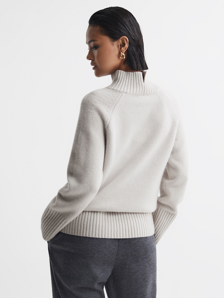 Reiss Grey Gloria Casual Wool-Cashmere Funnel Neck Jumper - Image 5 of 5