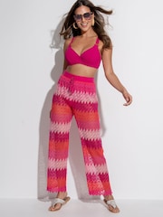 Pour Moi Red Colour Block Crochet Co-Ord Beach Trousers - Image 1 of 4