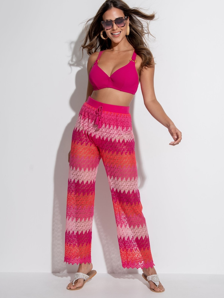 Pour Moi Red Colour Block Crochet Co-Ord Beach Trousers - Image 1 of 4