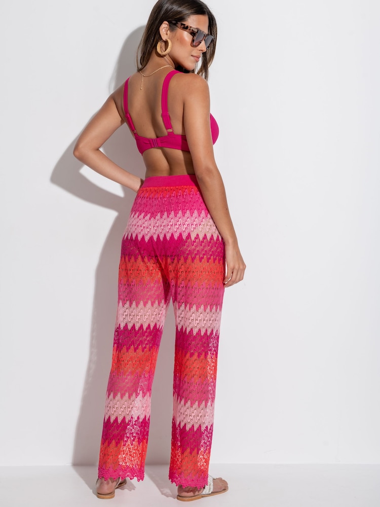 Pour Moi Red Colour Block Crochet Co-Ord Beach Trousers - Image 2 of 4