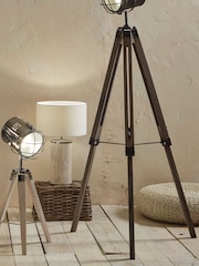 Pacific Grey Bullseye Metal Antique Wood Tripod Marine Floor Lamp - Image 1 of 2