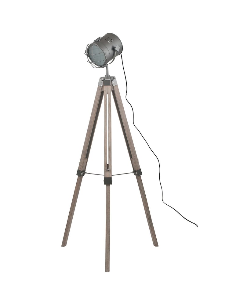 Pacific Grey Bullseye Metal Antique Wood Tripod Marine Floor Lamp - Image 2 of 2