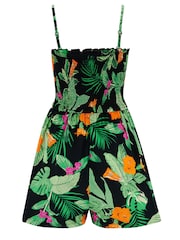 Pour Moi Black & Green Tropical Strapless Shirred Bodice Playsuit - Image 4 of 4