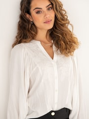 Pour Moi White Stacie Fuller Bust Embroidered Woven Long Sleeve Blouse - Image 2 of 4