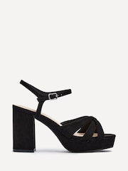 Linzi Black Keliah Platform Cross-Over Strap Block Heeled Sandals - Image 2 of 5