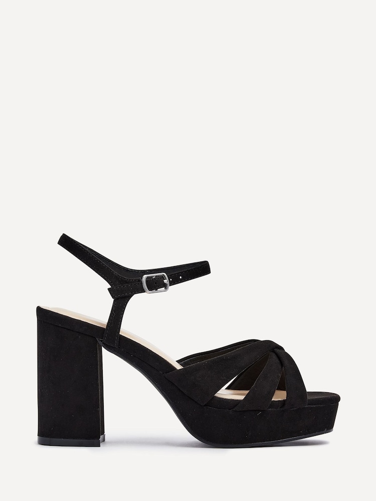 Linzi Black Keliah Platform Cross-Over Strap Block Heeled Sandals - Image 2 of 5