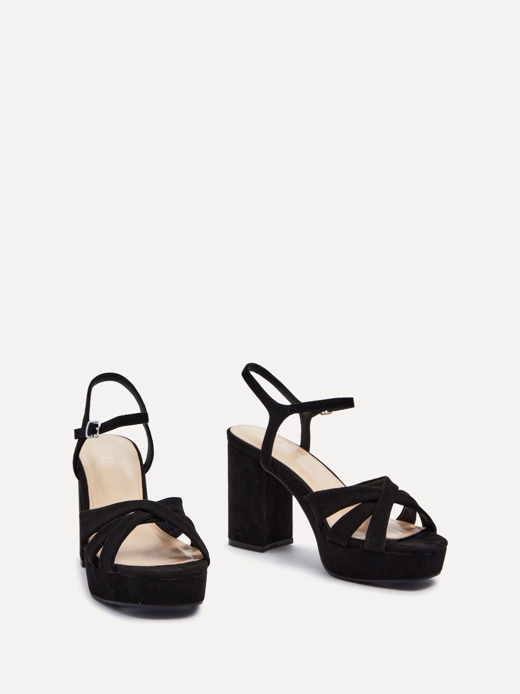 Buy Linzi Black Keliah Platform Cross-Over Strap Block Heeled