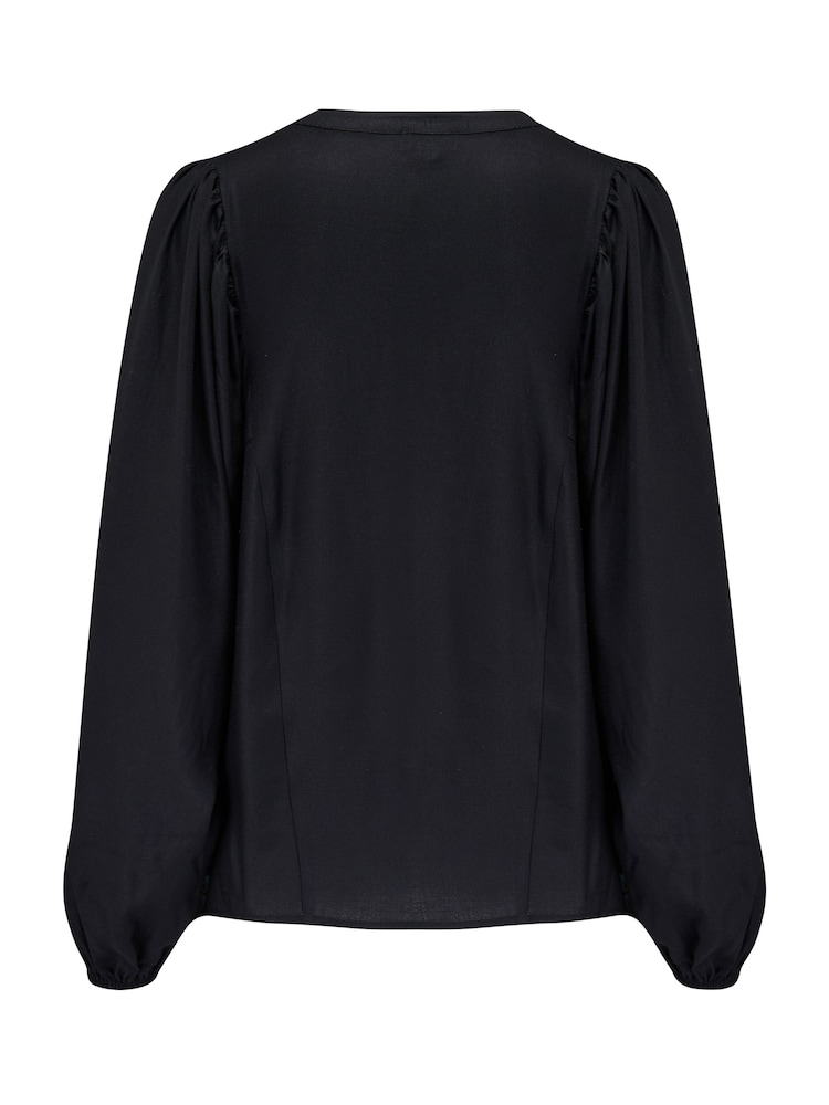 Pour Moi Black Stacie Fuller Bust Embroidered Woven Long Sleeve Blouse - Image 4 of 4