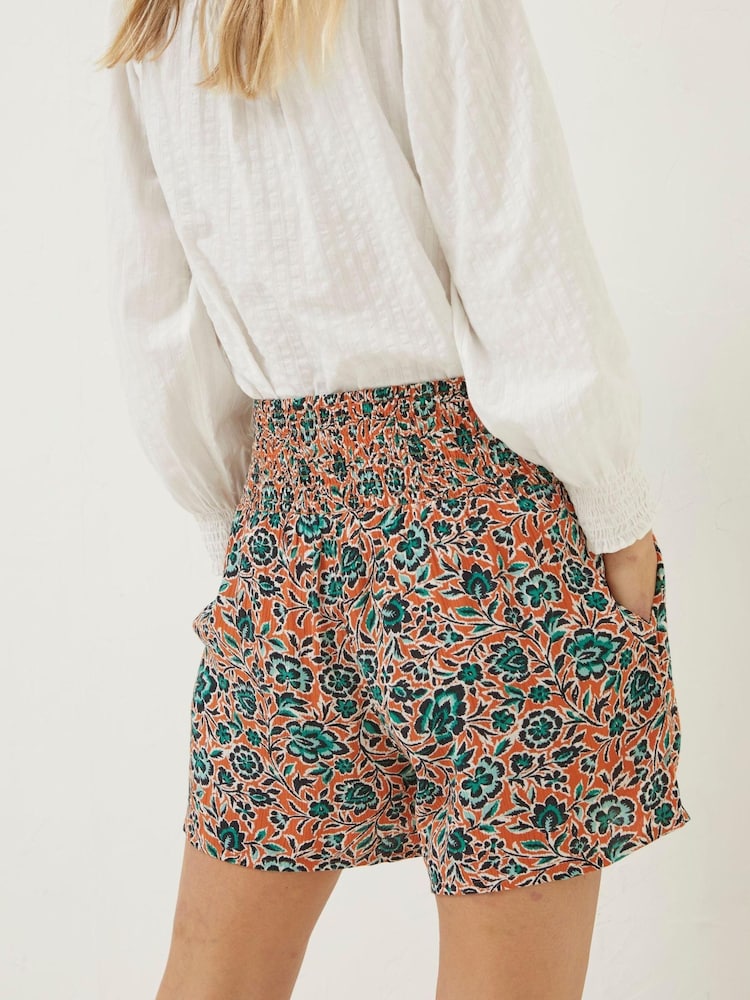 FatFace Orange Shirred Sketched Floral Flippy Shorts - Image 2 of 5