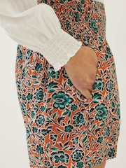FatFace Orange Shirred Sketched Floral Flippy Shorts - Image 4 of 5