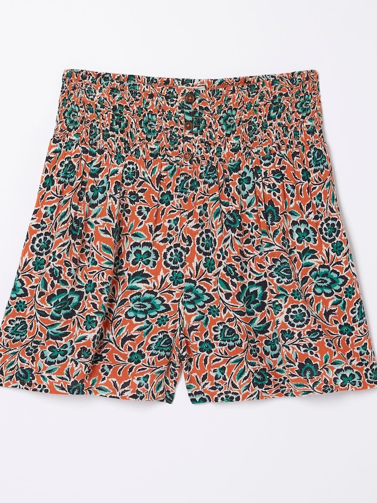 FatFace Orange Shirred Sketched Floral Flippy Shorts - Image 5 of 5
