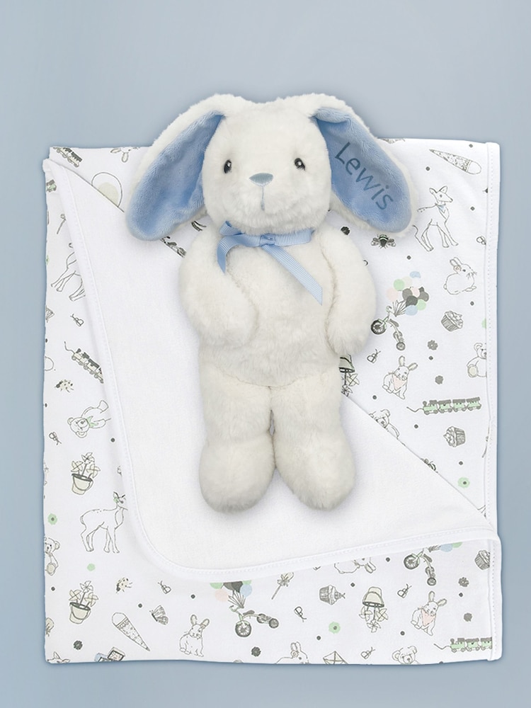 Babyblooms Personalised 100% Cotton Bunny With Snuggle Wrap Gift - Image 1 of 8