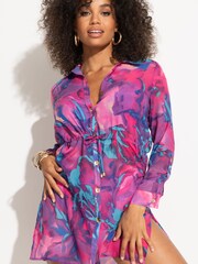 Pour Moi Purple Chiffon Button Through Beach Shirt - Image 1 of 5