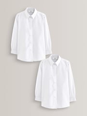 White Slim Fit 2 Pack Long Sleeve Formal School Shirts (3-18yrs) - Image 1 of 7