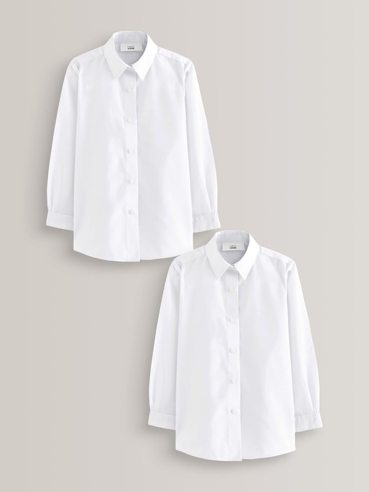 White Slim Fit 2 Pack Long Sleeve Formal School Shirts (3-18yrs) - Image 1 of 7