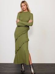 Mint Velvet Green Ruffle Detail Knit Dress - Image 1 of 9