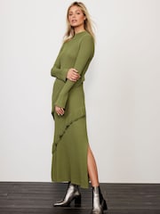 Mint Velvet Green Ruffle Detail Knit Dress - Image 2 of 9
