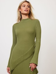 Mint Velvet Green Ruffle Detail Knit Dress - Image 3 of 9
