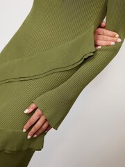 Mint Velvet Green Ruffle Detail Knit Dress - Image 6 of 9