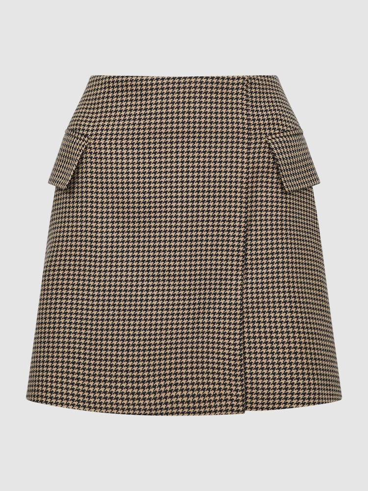 Reiss Black/Camel Ella Wool Dogtooth Mini Skirt - Image 2 of 4