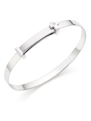 Beaverbrooks Children's Mini B Silver Diamond Cross Bangle - Image 1 of 3