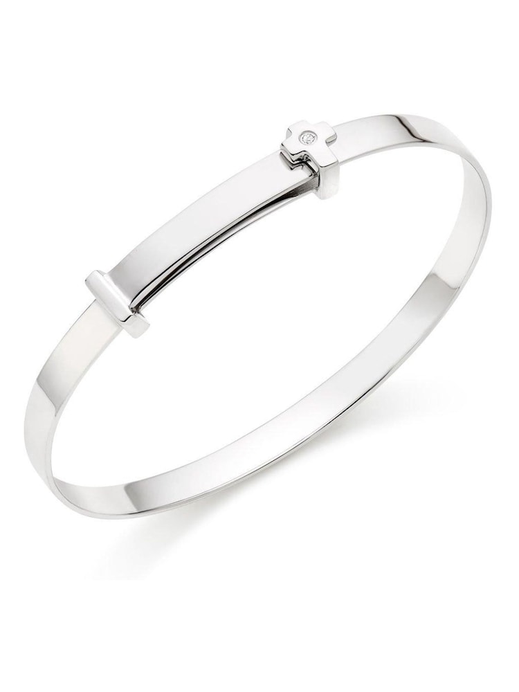 Beaverbrooks Children's Mini B Silver Diamond Cross Bangle - Image 1 of 3