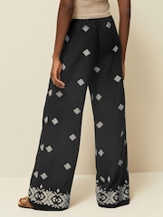 Black Embroidered Wide Leg Trousers With Linen - Image 4 of 7