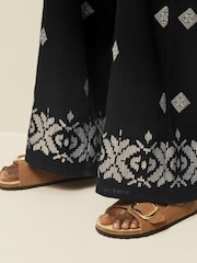 Black Embroidered Wide Leg Trousers With Linen - Image 5 of 7