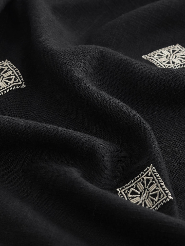 Black Embroidered Wide Leg Trousers With Linen - Image 7 of 7 Black Embroidered Wide Leg Trousers With Linen - Image 7 of 7