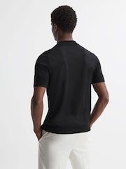 Reiss Black Script Embroidered Cuban Collar Button Through T-Shirt - Image 4 of 4