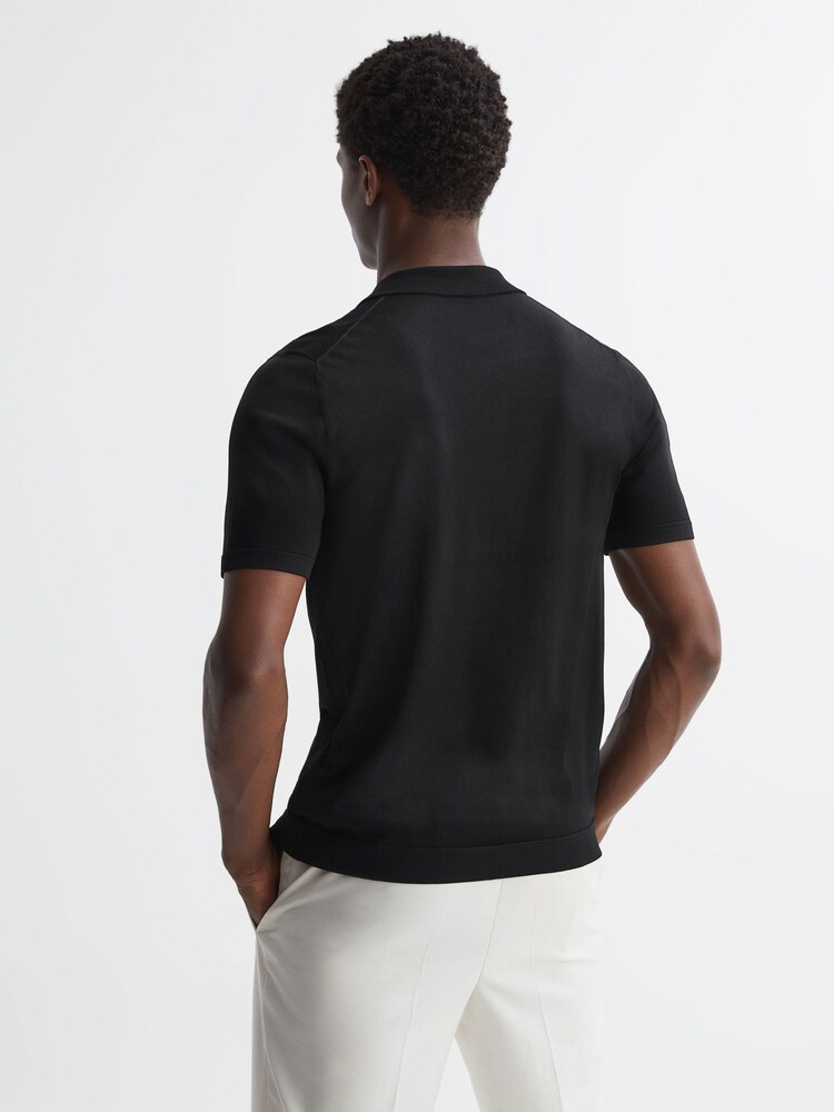 Reiss Black Script Embroidered Cuban Collar Button Through T-Shirt - Image 4 of 4 Reiss Black Script Embroidered Cuban Collar Button Through T-Shirt - Image 4 of 4
