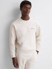 Reiss Off White Hills Reiss | Ché Motif Cotton Sweatshirt - Image 1 of 5