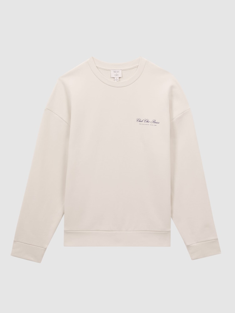 Reiss Off White Hills Reiss | Ché Motif Cotton Sweatshirt - Image 2 of 5