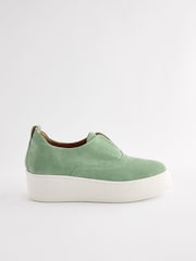 Green Slip On Signature Forever Comfort® Leather Suede Chunky Wedge Platform Trainers - Image 2 of 6