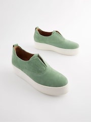 Green Slip On Signature Forever Comfort® Leather Suede Chunky Wedge Platform Trainers - Image 3 of 6