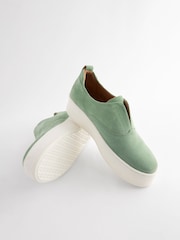 Green Slip On Signature Forever Comfort® Leather Suede Chunky Wedge Platform Trainers - Image 4 of 6