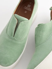 Green Slip On Signature Forever Comfort® Leather Suede Chunky Wedge Platform Trainers - Image 5 of 6