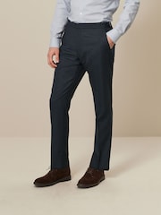 Navy Blue Slim Fit Textured Wool Suit Trousers - Image 1 of 7