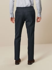 Navy Blue Slim Fit Textured Wool Suit Trousers - Image 3 of 7