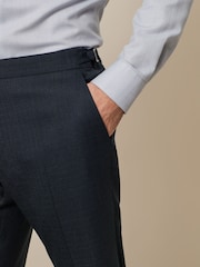 Navy Blue Slim Fit Textured Wool Suit Trousers - Image 4 of 7