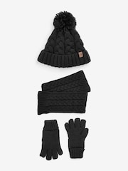 Black Knitted Hat, Gloves and Scarf 3 Piece Set (3-16yrs) - Image 3 of 6