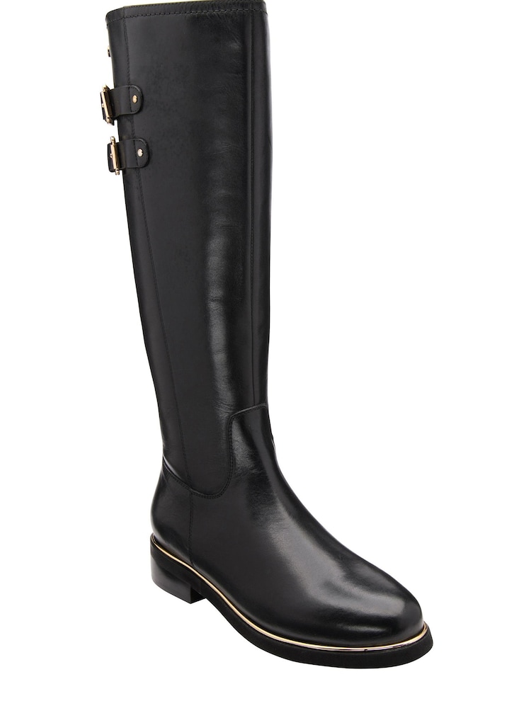 Lotus Black Leather Knee-High Boots - Image 1 of 4