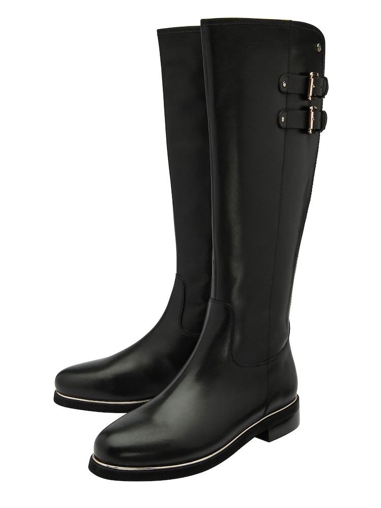 Lotus Black Leather Knee-High Boots - Image 2 of 4 Lotus Black Leather Knee-High Boots - Image 2 of 4