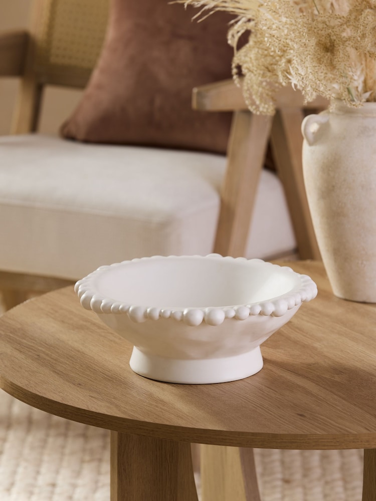 White Ceramic Bobble Trim Decorative Bowl - Image 1 of 5