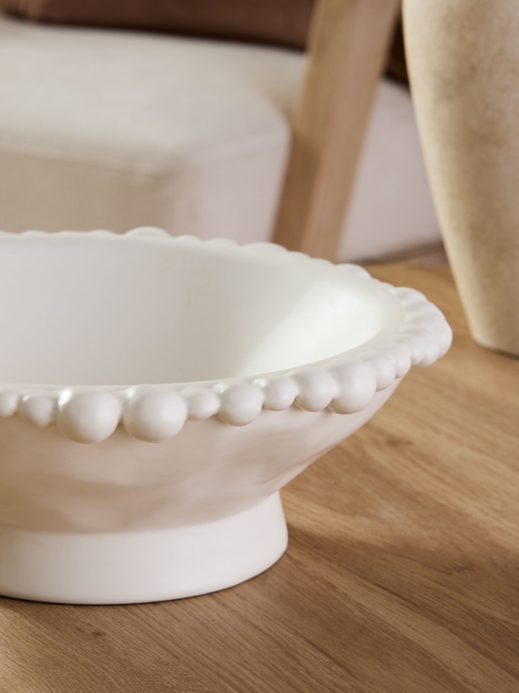 White Ceramic Bobble Trim Decorative Bowl - Image 2 of 5