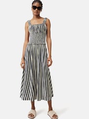 Jigsaw Cream Cotton Slub Stripe Dress - Image 1 of 7